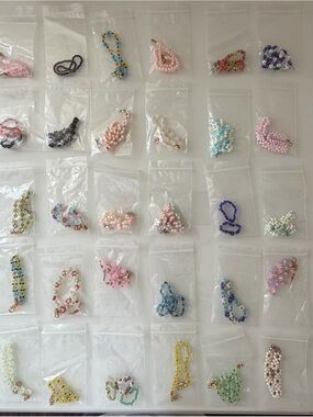 Beaded Charm Bracelets and Rings - Pastel Multicolor